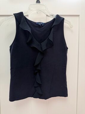 Chaps Women's Navy Ruffle V-Neck Tank Top